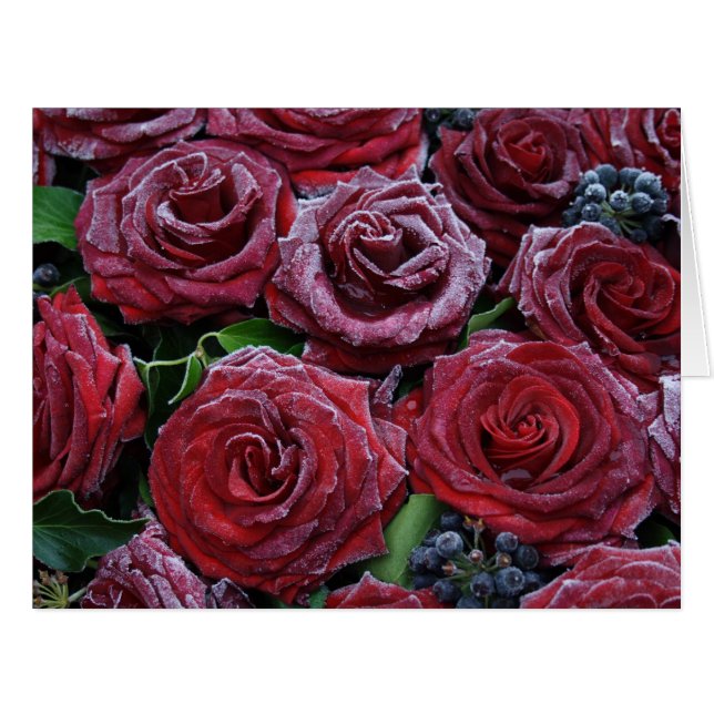 Frozen Dark Red Roses On A Grave Cards (Front Horizontal)