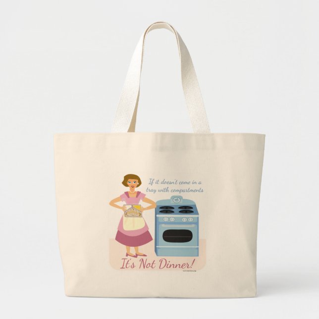 Frozen Dinner  Supper Retro Kitsch Food Cartoon Large Tote Bag (Front)
