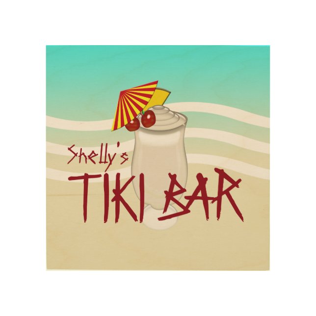 Frozen Drink Name Tiki Bar Wood Wall Art (Front)