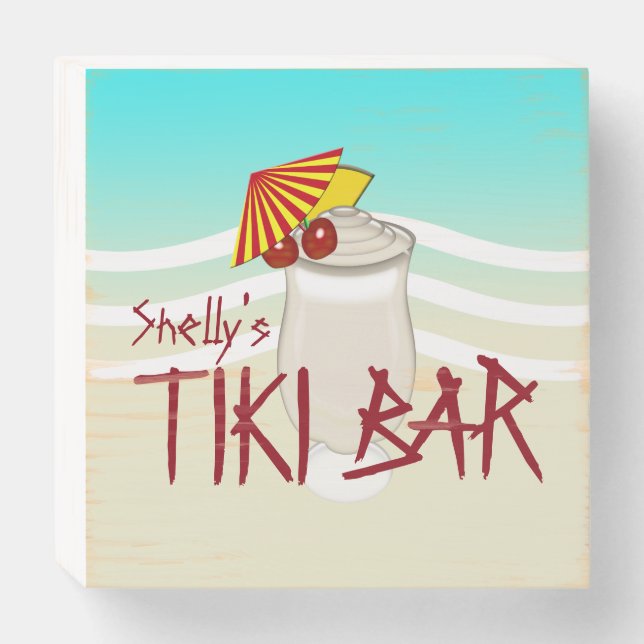 Frozen Drink Name Tiki Bar Wooden Box Sign (Front Horizontal)