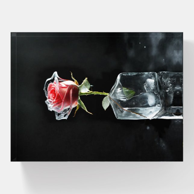 Frozen Elegance Beautiful Red Rose Design Paperweight (Front)