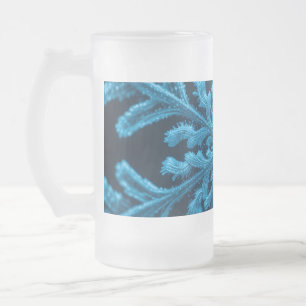 Frozen Elegance: Intricate Blue Snowflake Design Frosted Glass Beer Mug