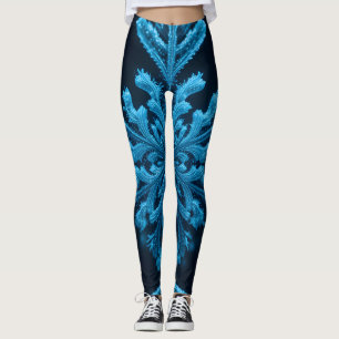 Frozen Elegance: Intricate Blue Snowflake Design Leggings