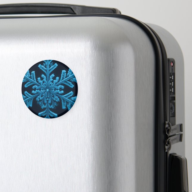 Frozen Elegance: Intricate Blue Snowflake Design Magnet (In Situ (Luggage))