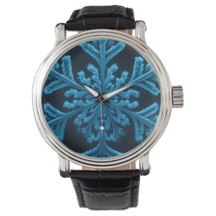 Frozen Elegance: Intricate Blue Snowflake Design Watch