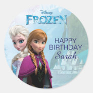 Frozen Elsa And Anna Birthday Classic Round Sticker at Zazzle