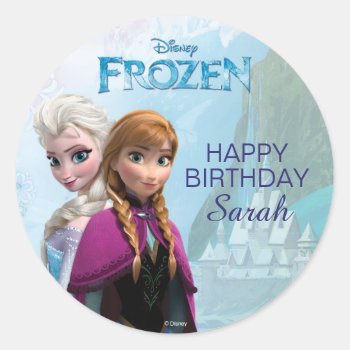Frozen Elsa And Anna Birthday Classic Round Sticker by frozen at Zazzle