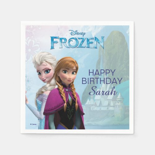 Frozen Elsa and Anna Birthday Paper Napkins