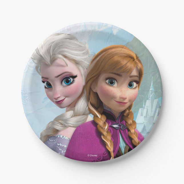 Frozen Elsa and Anna Birthday Paper Plates (Front)