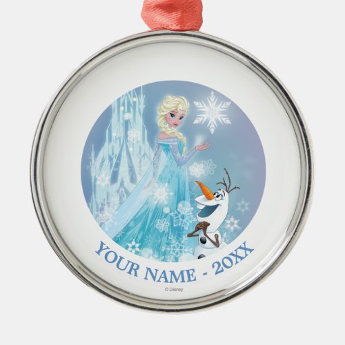 Frozen  Elsa and Olaf _ Icy Glow Add Your Name Metal Ornament