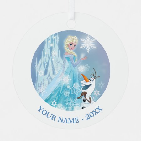 Frozen | Elsa And Olaf - Icy Glow Add Your Name Metal Ornament