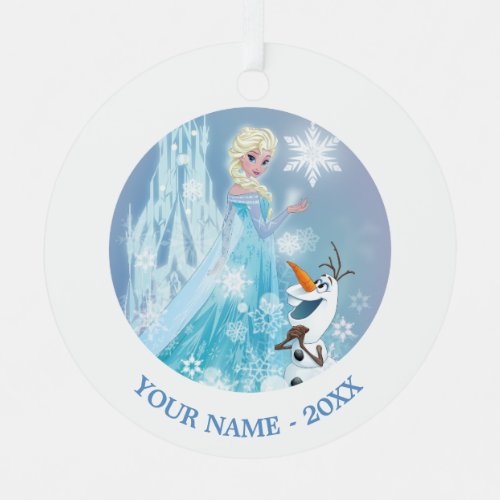 Frozen  Elsa and Olaf _ Icy Glow Add Your Name Metal Ornament