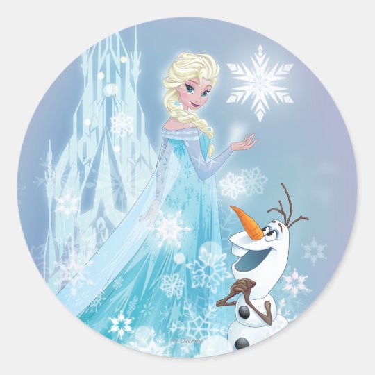 frozen elsa and olaf icy glow classic round sticker