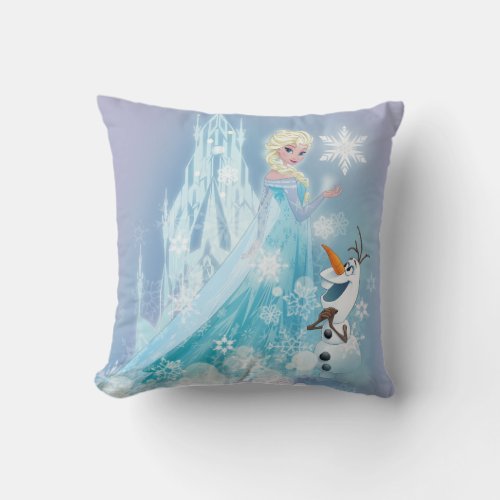 Frozen  Elsa and Olaf _ Icy Glow Throw Pillow