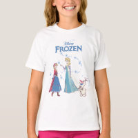 Disney Frozen Trio Elsa Anna Olaf Graphic Girls Kids Pink Tshirt Tee