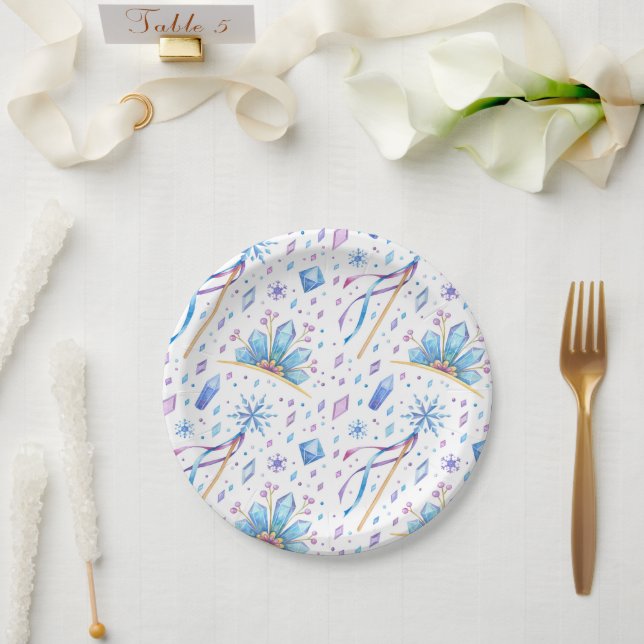 Frozen Fairy Tale Ice Princess Crowns Birthday Paper Plates (Wedding)