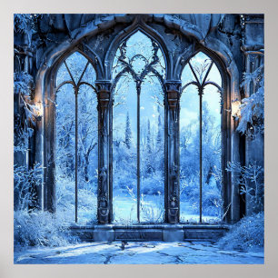 Frozen Fake window Snowy View Home Décor ❄️🪟 Poster