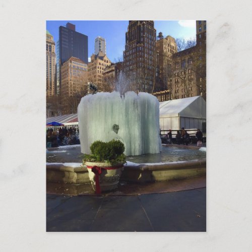 Frozen Fountain Bryant Park Manhattan New York NYC Postcard