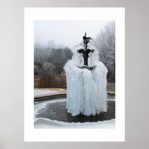 Frozen fountain in winter poster