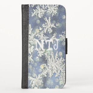 Frozen Frost Flakes Blue Macro Nature Photography iPhone X Wallet Case