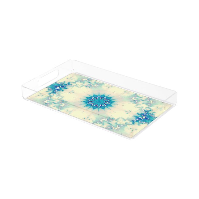 Frozen Frosty Blue Snowflake Winter Pattern Acrylic Tray (Angled)