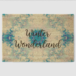 Frozen Frosty Blue Snowflake Winter Pattern Fiber Doormat