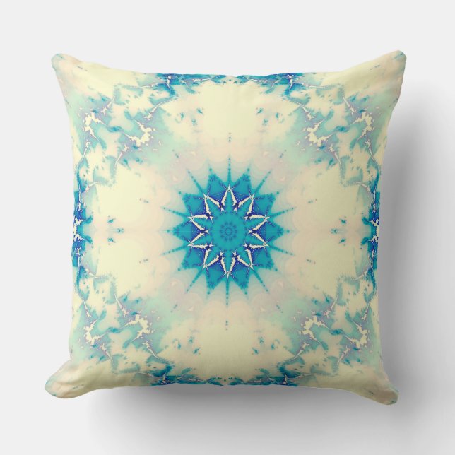 Frozen Frosty Blue Snowflake Winter Pattern Throw Pillow (Front)