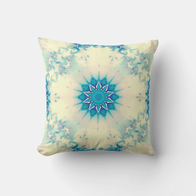 Frozen Frosty Blue Snowflake Winter Pattern Throw Pillow (Front)