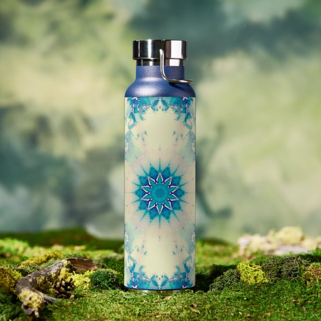 Frozen Frosty Blue Snowflake Winter Pattern Water Bottle (Outdoor)
