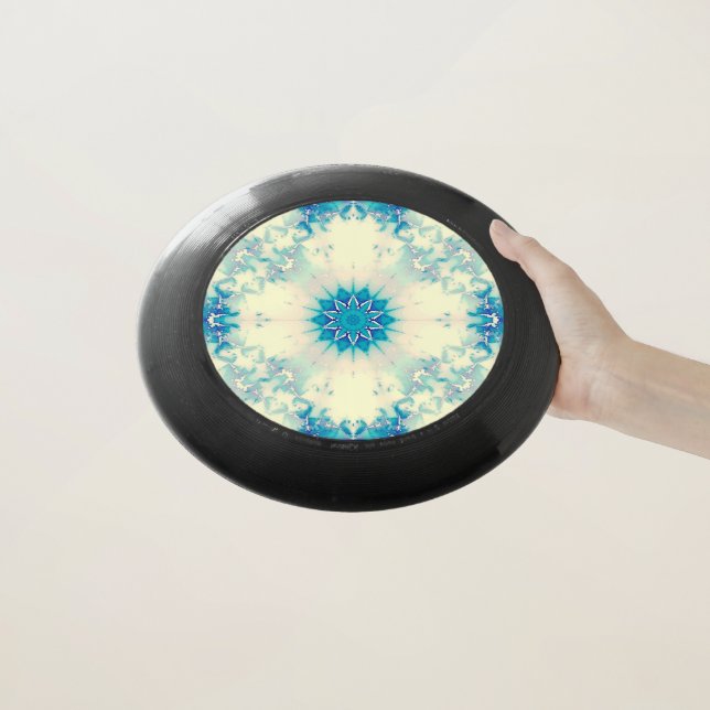 Frozen Frosty Blue Snowflake Winter Pattern Wham-O Frisbee (In Hand)
