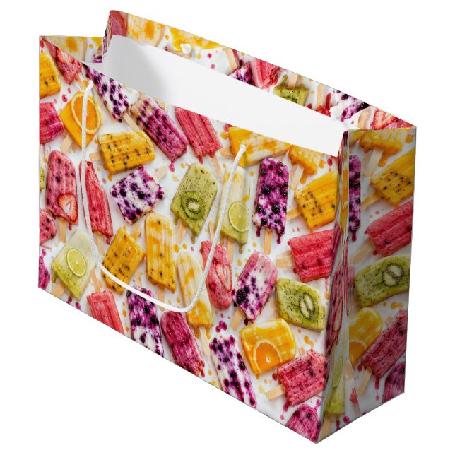 Frozen Fruit Popsicles Abstract Large Gift Bag (Front Angled)