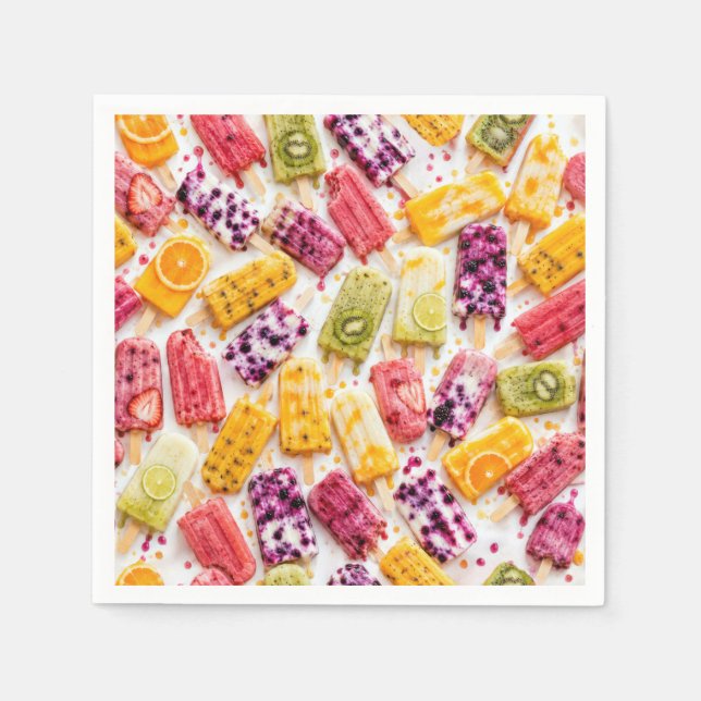 Frozen Fruit Popsicles Abstract Napkins (Front)