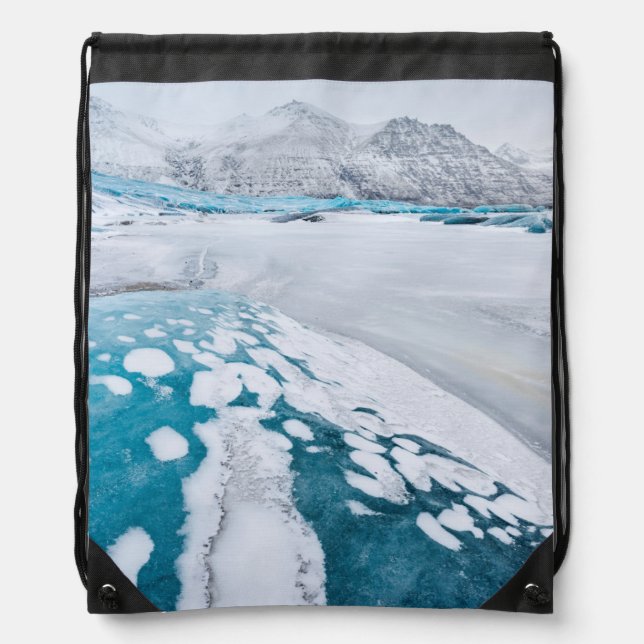 Frozen glacier ice, Iceland Drawstring Bag (Front)