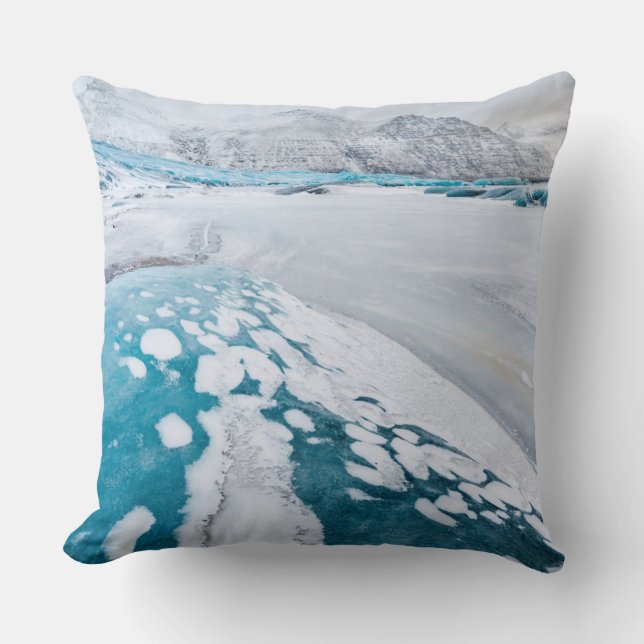 Frozen glacier ice, Iceland Throw Pillow (Front)