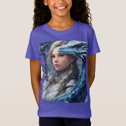Frozen Guardians Ice Dragon and Silver Knight Gir T_Shirt