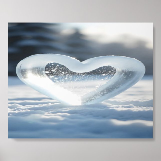 Frozen Heart in Winter Snow Scene Acrylic Photo Tile (Front Set)
