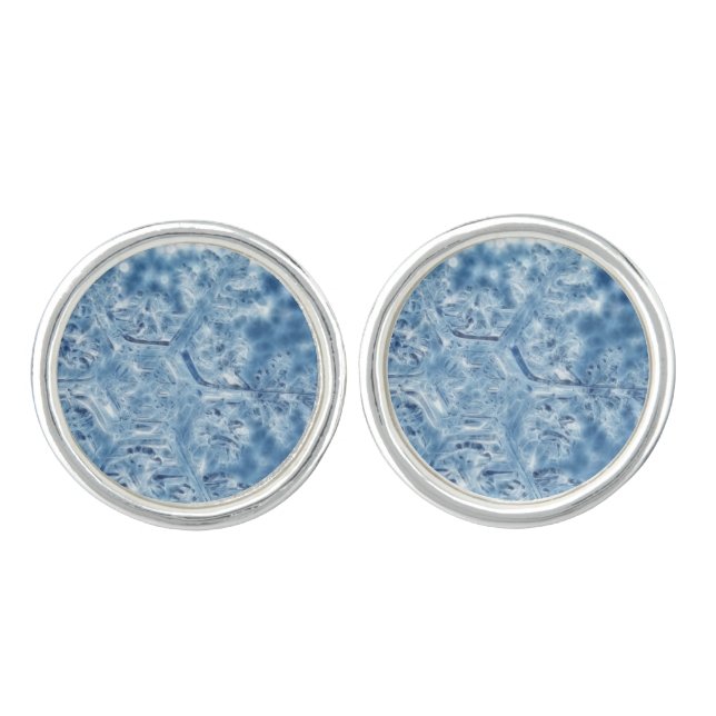 Frozen Ice Crystal Fractal Snowflake Cufflinks (Front)