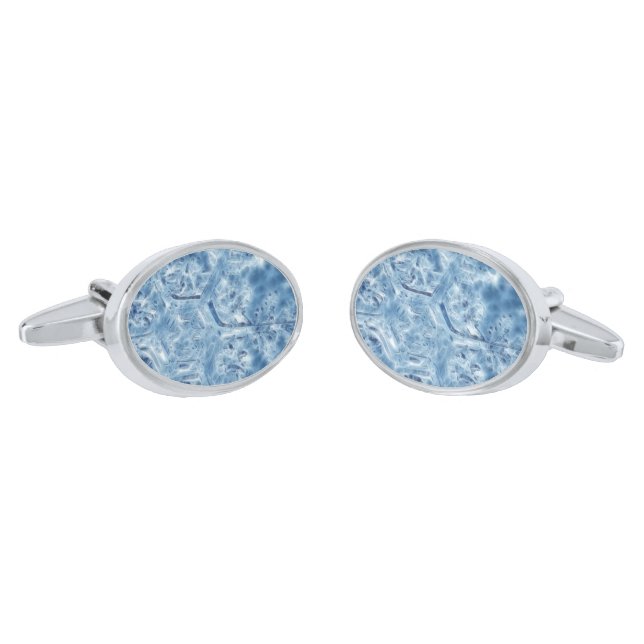 Frozen Ice Crystal Fractal Snowflake Silver Cufflinks (Angled)