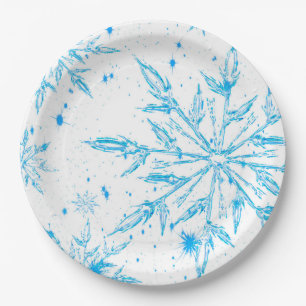 Frozen ice crystal snowflake paper plates