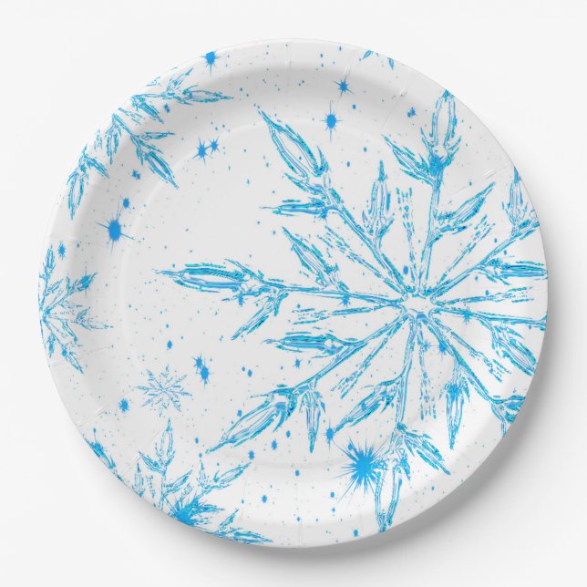 Frozen ice crystal snowflake paper plates (Front)