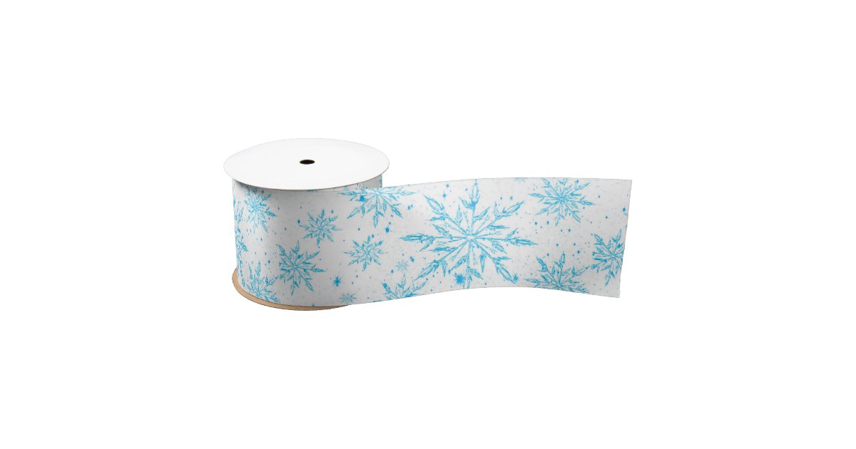 Blue Frozen Snowflake Christmas Ribbon - 2 1/2 x 10 Yards