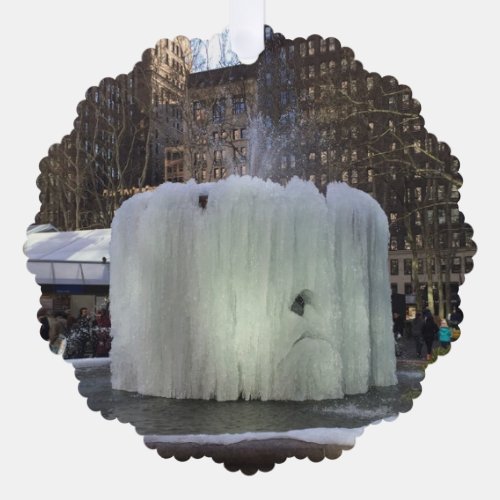 Frozen Ice Fountain Bryant Park New York City NYC Ornament Card