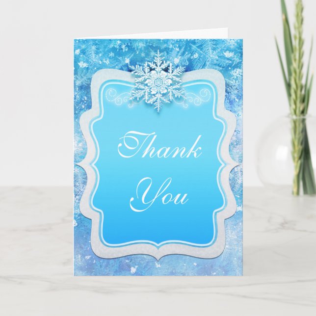 Frozen Ice Winter Snowflakes Thank You Fold Card (Front)