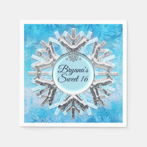 Frozen Ice Winter Wonderland Silver Snowflake Napkins