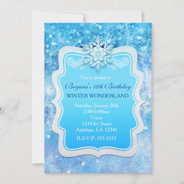 Frozen Ice Winter Wonderland Snowflake Invitations (Front)