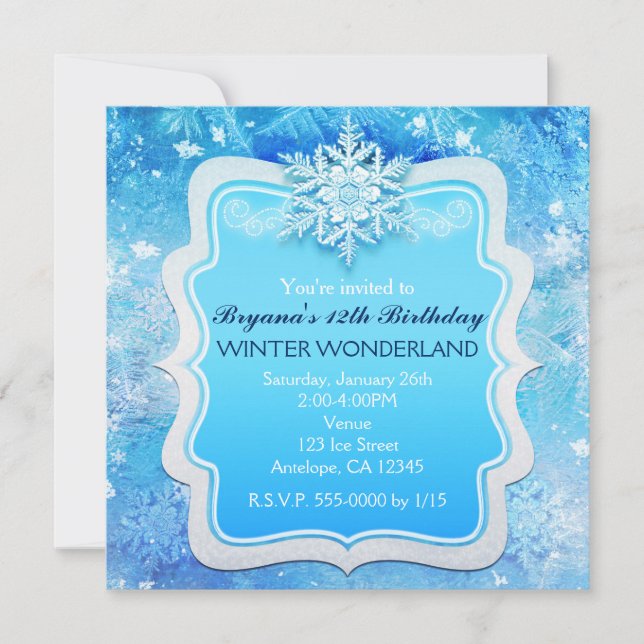 Frozen Ice Winter Wonderland Snowflake Invitations (Front)