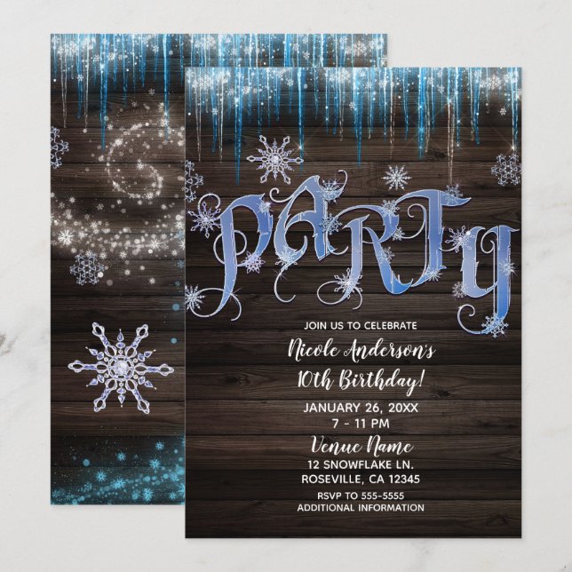Frozen Icicles Winter Wonderland Birthday PARTY Invitation (Front/Back)