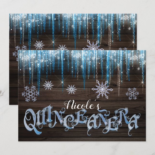 Frozen Icicles Winter Wonderland Quinceañera Party Invitation (Front/Back)