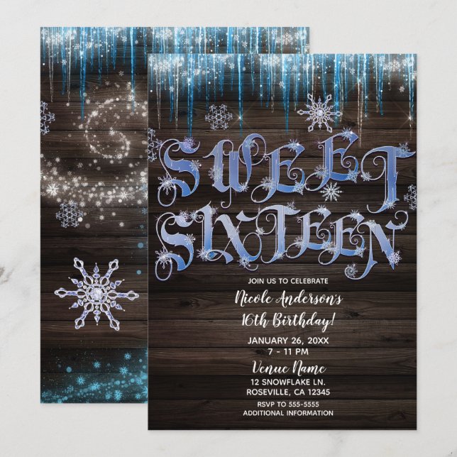 Frozen Icicles Winter Wonderland Sweet 16 Sixteen Invitation (Front/Back)