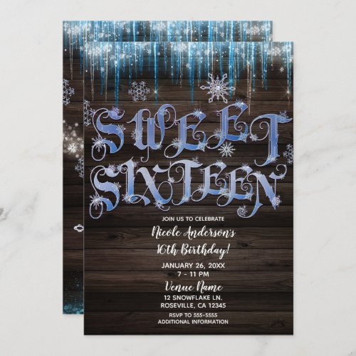 Frozen Icicles Winter Wonderland Sweet 16 Sixteen Invitation